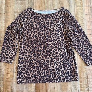 Talbots Leopard Print Tee Top Size M Brown Animal Print 3/4 Sleeve Stretch